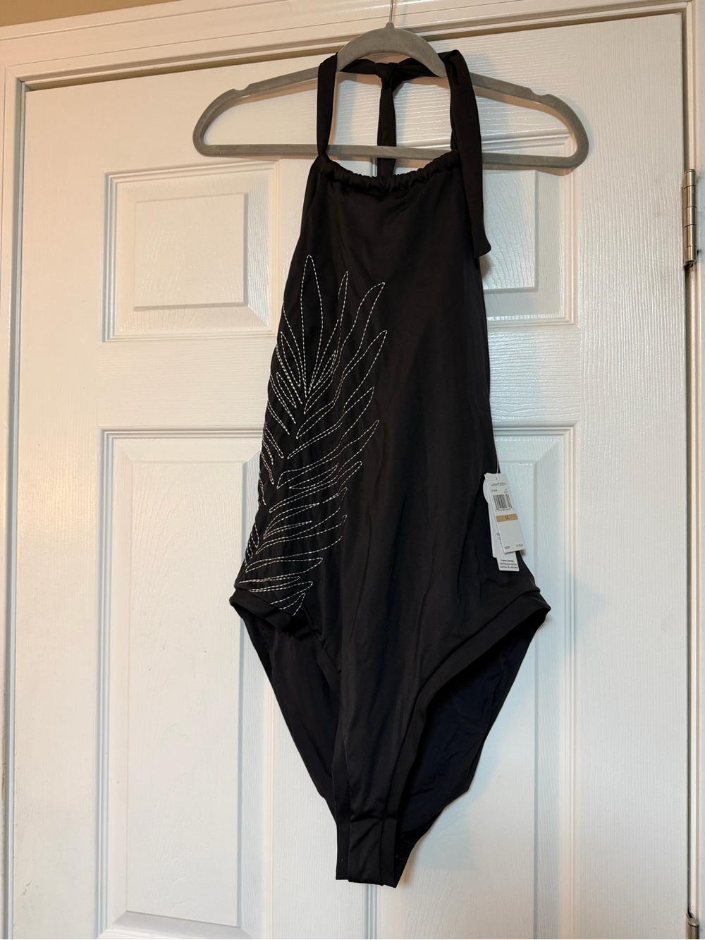 Jantzen Black Halter One-Piece with leaf Motif